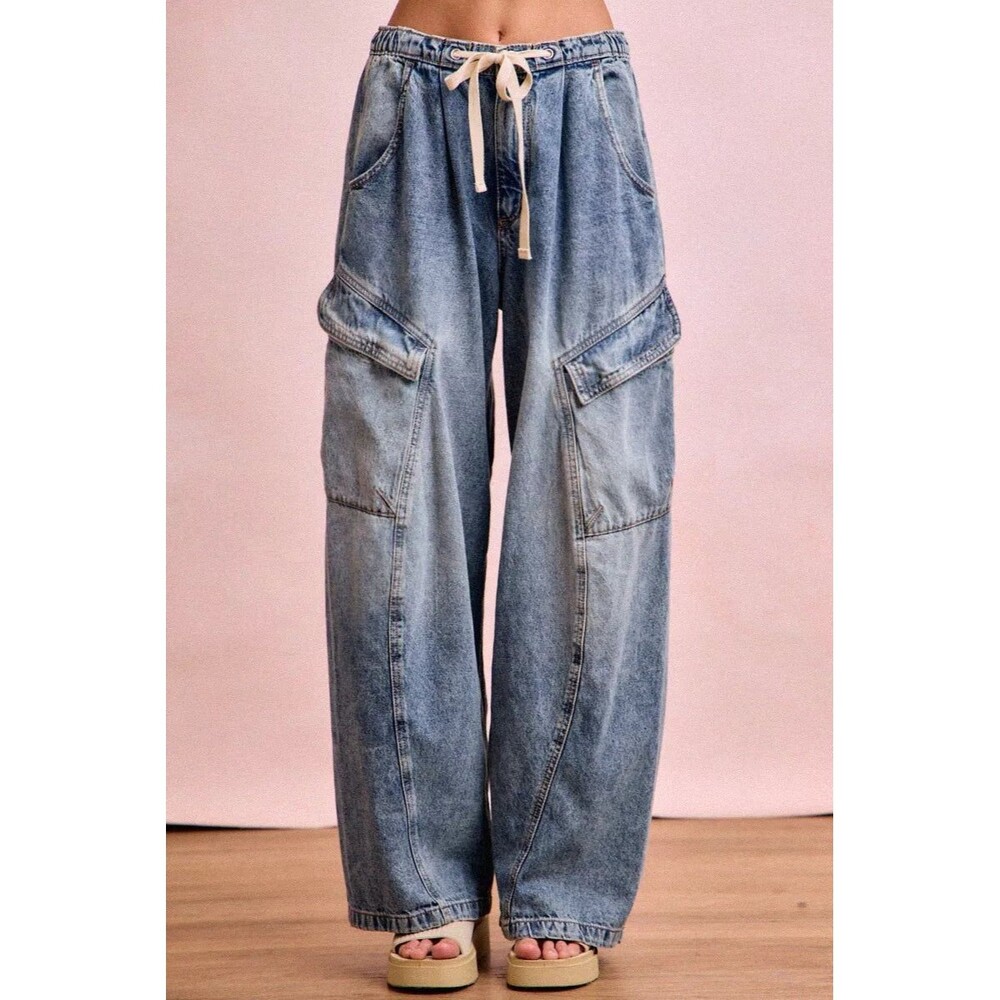 BiBi Baggy Barrel Jeans With Cargo Pockets NWT